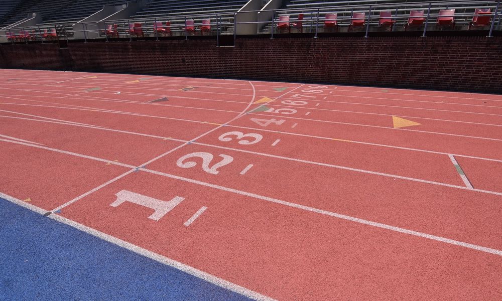 the start line of a running track